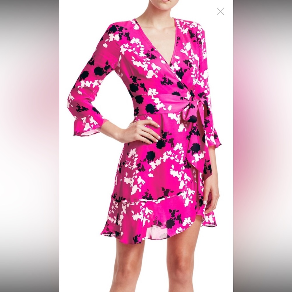 Tanya Taylor Pink Camo Silk wrap dress